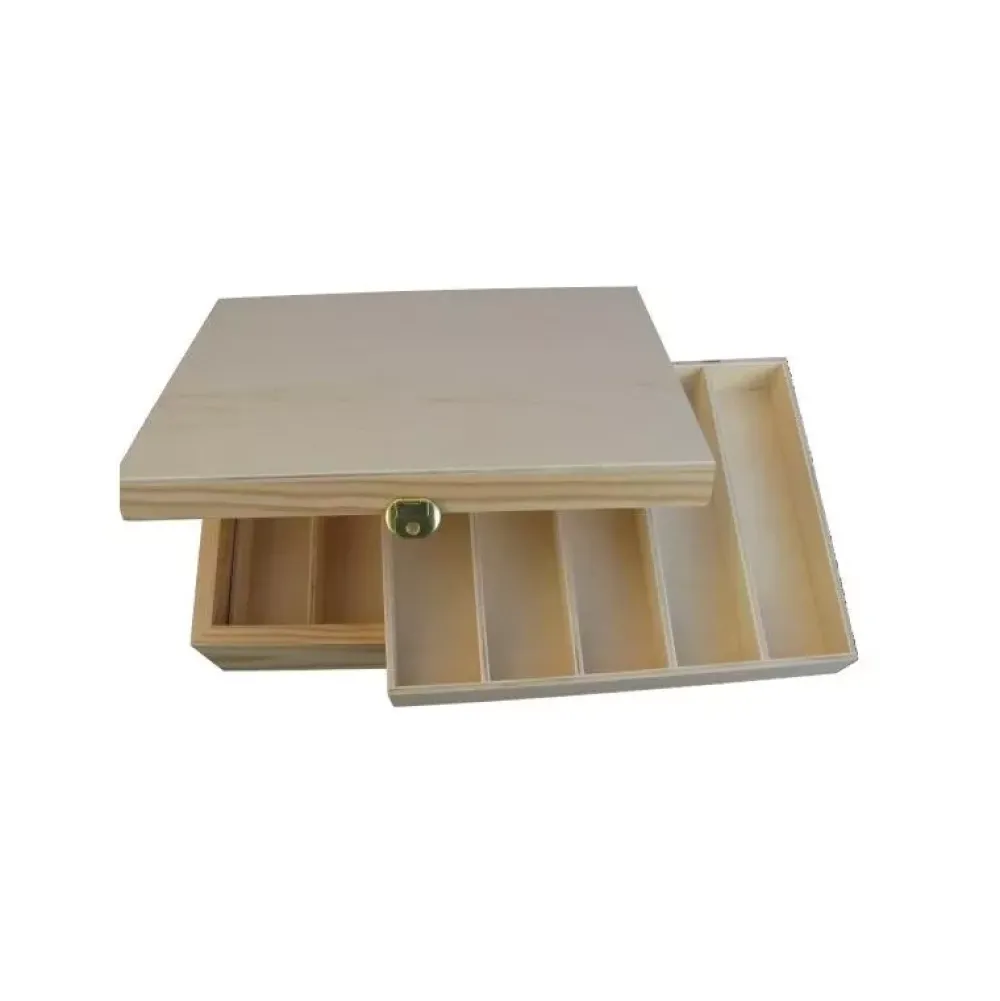 Clearance Caja con dos bandejas con compartimentos Maderas