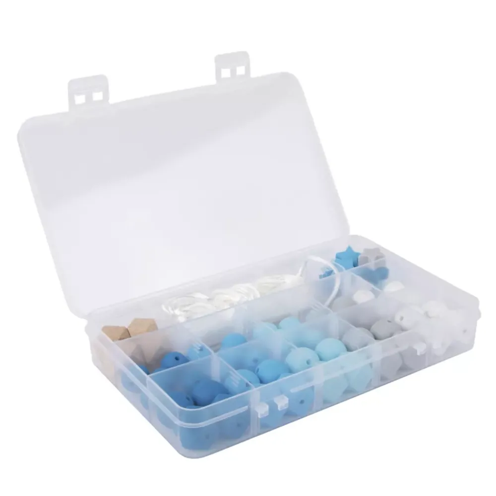 New Caja de Cuentas de Silicona Azules Bisutería