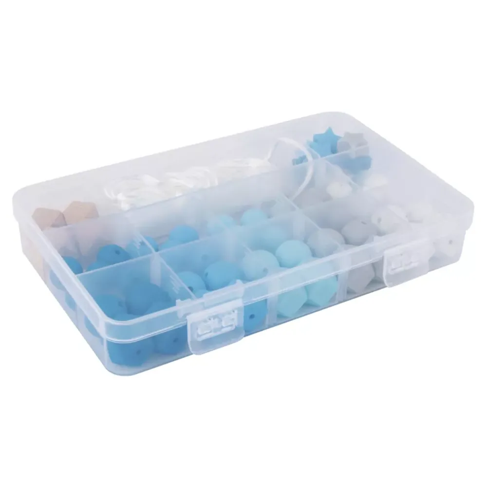 New Caja de Cuentas de Silicona Azules Bisutería