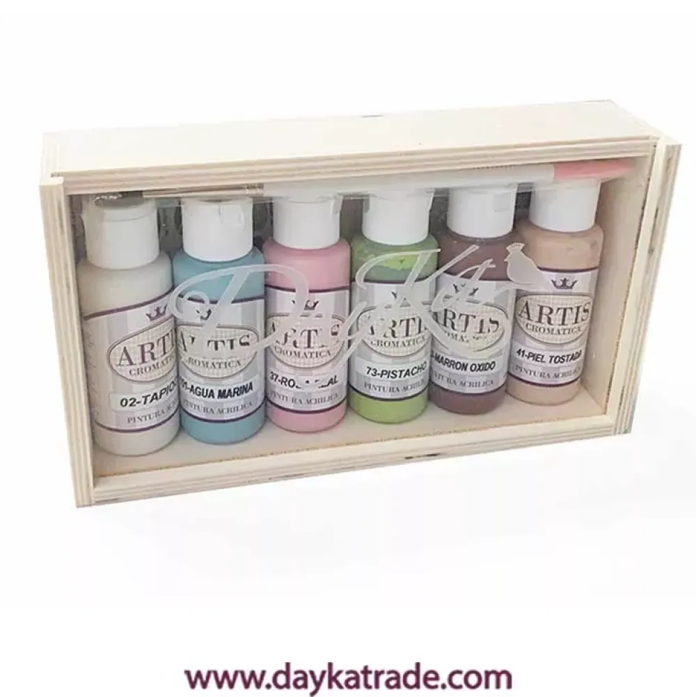 Online Caja de Madera 6 Acrílicos Artis Pastel Dayka 60ml Pinturas Acrílicas