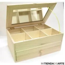 Discount Caja de madera con cajón, divisiones y espejo, Maderas