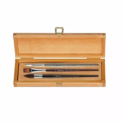 Outlet Caja de madera y 3 pinceles sintéticos acuarela 8700 Pinceles Y Brochas