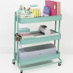 Carrito Con 3 Bandejas Turquesa 60cm Organización