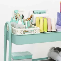 Carrito Con 3 Bandejas Turquesa 60cm Organización