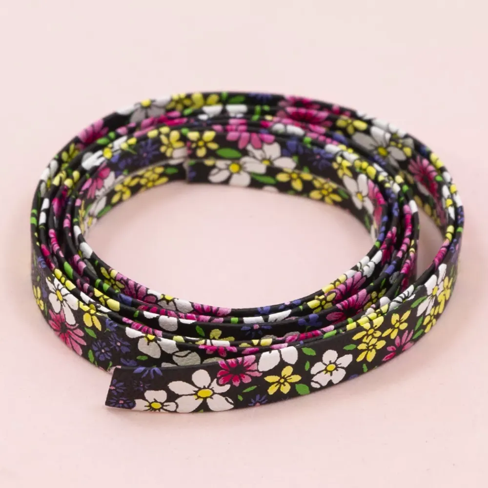 Sale Cinta de Ecopiel Flores Negro 1cm Telas, Sedas Y Fieltro