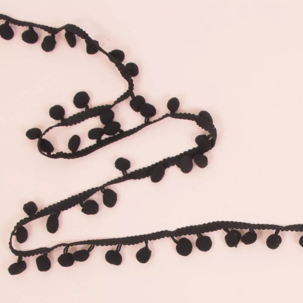 Clearance Cinta de Pompón Negra 12mm Telas, Sedas Y Fieltro