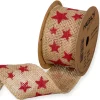 Cinta de Yute Estampada Estrellas Rojas 50mm Telas, Sedas Y Fieltro