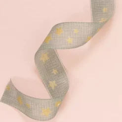 Cinta Estampada Estrellas Doradas 40mm Navidad