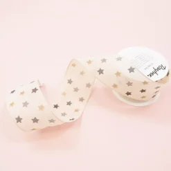 New Cinta Estampada Estrellitas Crema 40mm Telas, Sedas Y Fieltro