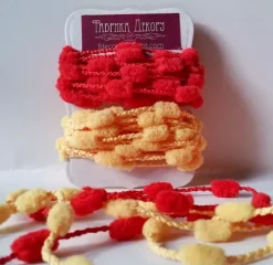 Cintas de pompones rojo y naranja Telas, Sedas Y Fieltro