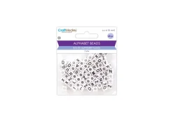 New Cuentas Blancas con Abecedario en Negro 6mm Bisutería