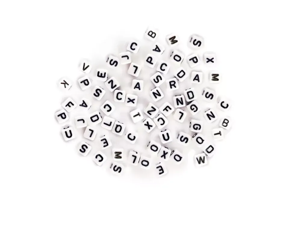New Cuentas Blancas con Abecedario en Negro 6mm Bisutería
