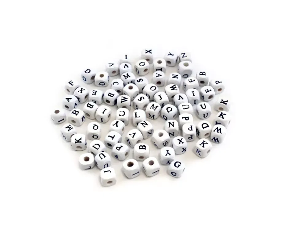 Sale Cuentas de Madera Blanco Abecedario 8mm Bisutería