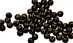 Sale Cuentas de Perla Negra con Letras Doradas Bisutería