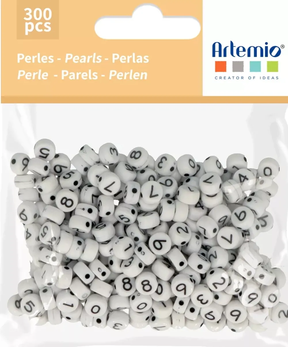 Cuentas de Plástico con Números Blanco 7mm Bisutería