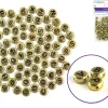 Cuentas Redondas Oro con Abecedario en Negro 7mm Bisutería