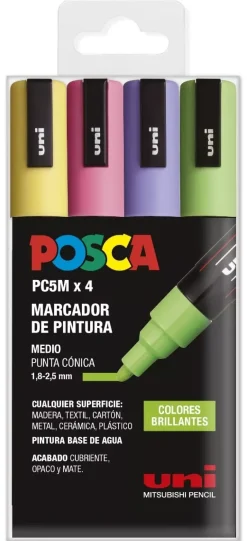 Discount Estuche 4 Rotuladores PC5M Medio Punta Cónica Colores Brillantes Uni Rotuladores