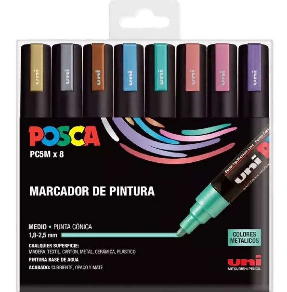 Estuche 8 rotuladores PC5M Medio Punta Cónica Metálico Uni Rotuladores