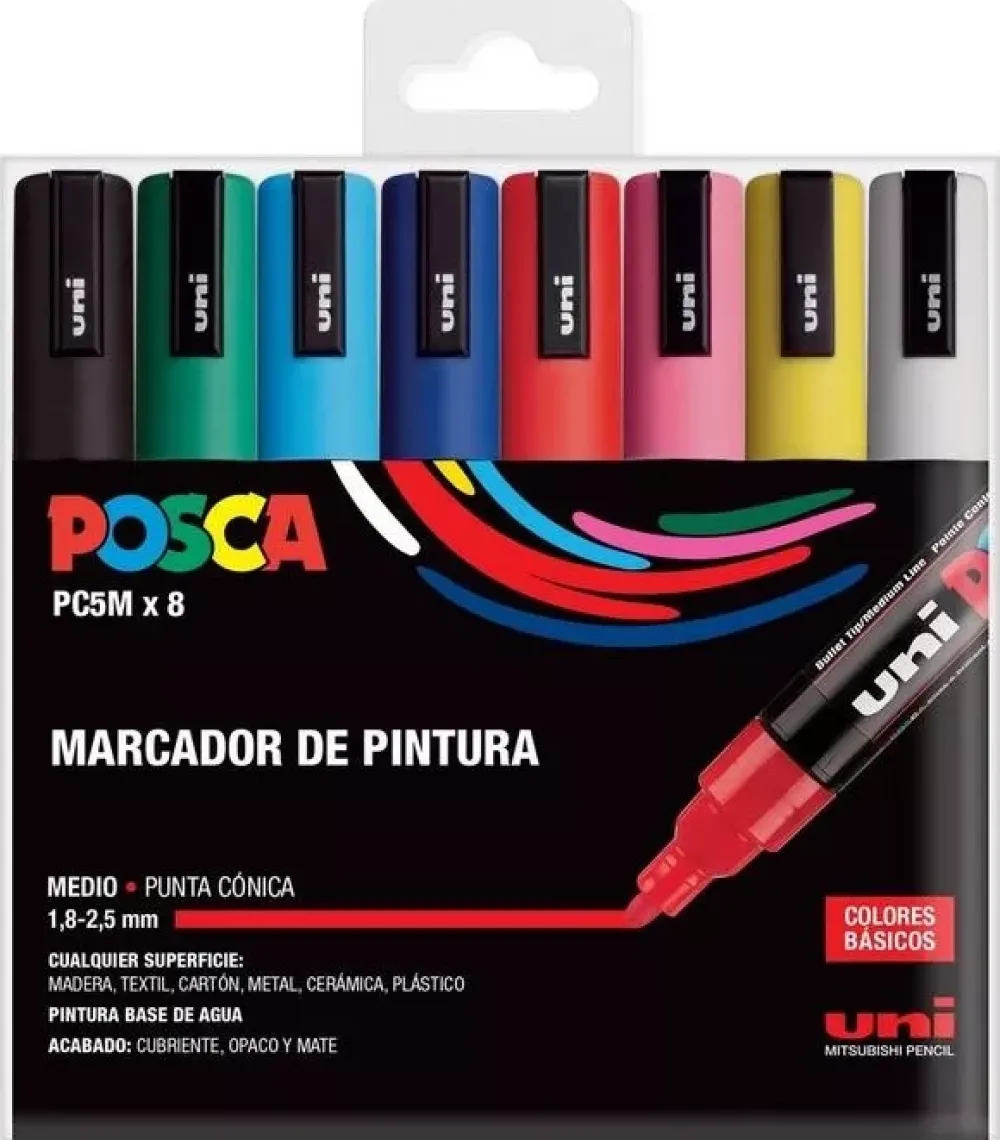 Clearance Estuche 8 rotuladores PC5M Medio Punta Cónica Uni Rotuladores