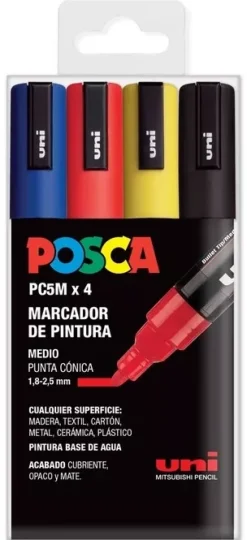 New Estuche 4 rotuladores PC5M Medio Punta Cónica Medio Uni Rotuladores