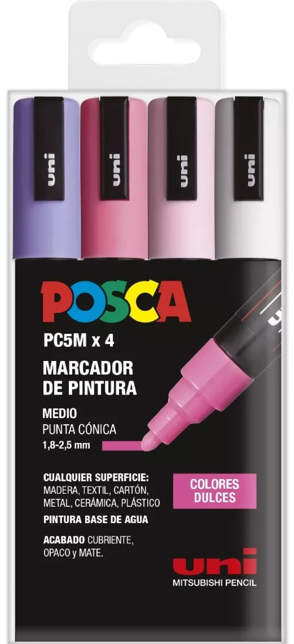 Outlet Estuche 4 Rotuladores PC5M Medio Punta Cónica Colores Dulces Uni Rotuladores