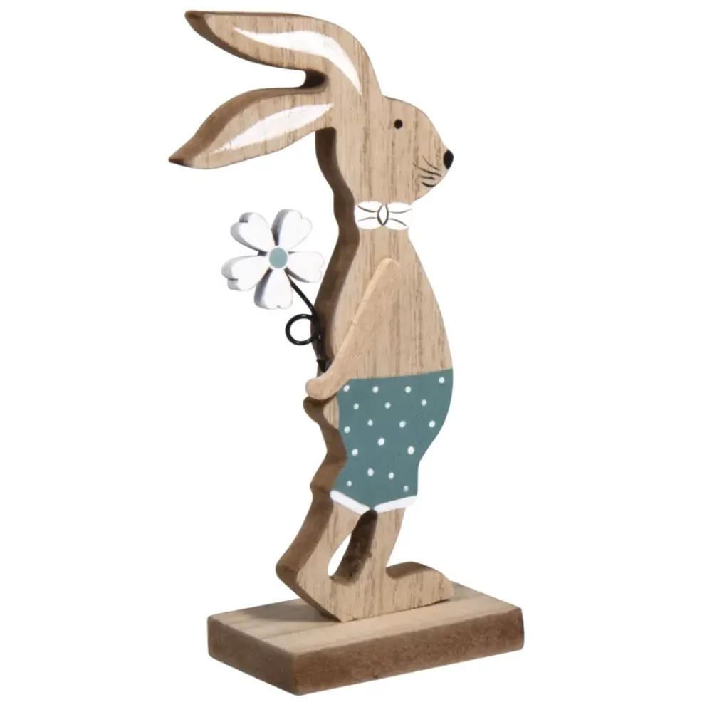 New Figura Conejo de Madera Con Flor Maderas