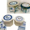 Kit 2 Cajas Octogonales Lazos Flores Azules Maderas|Organización