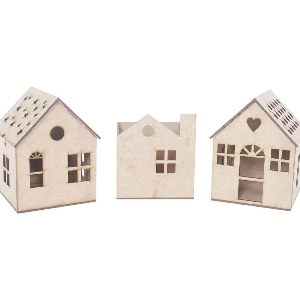 New Kit 3 Casitas Caladas para Farol o Macetero Maderas