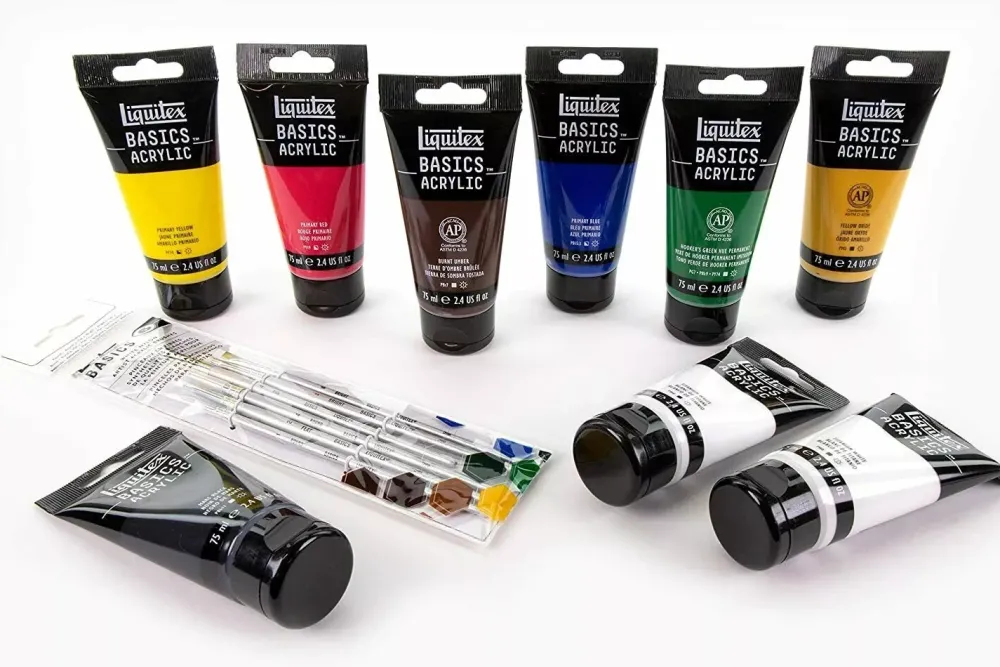 Online Kit de Iniciación 9 Acrílicos Basics + 6 Pinceles Pinturas Acrílicas