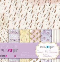 Kit de Papeles Vellum Niñas Sueños de Comunión 30x31cm Telas, Sedas Y Fieltro