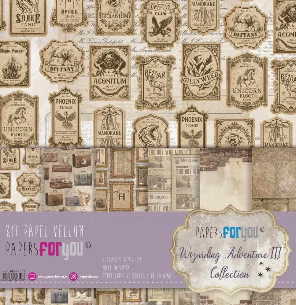 New Kit papeles vellum Wizarding Adventure III 30x31cm Papeles