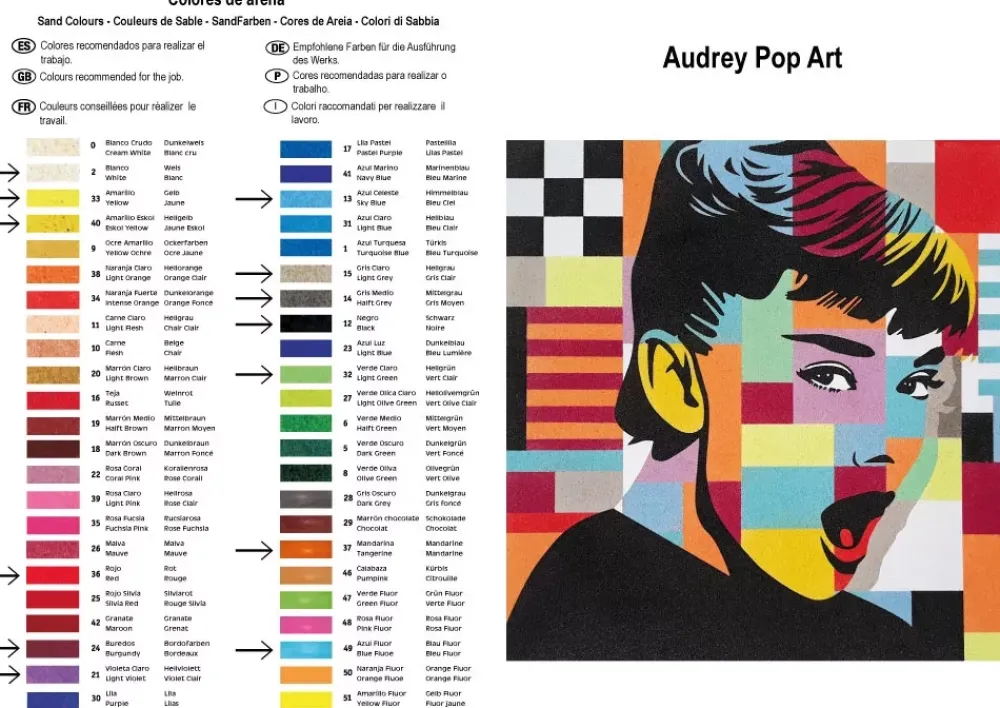 Kit Pintar con Arenas de Colores Audrey Pop Art 38x38cm Arenas