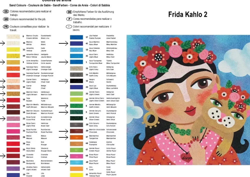 New Kit Pintar con Arenas de Colores Frida Kahlo Flores 38x38cm Arenas