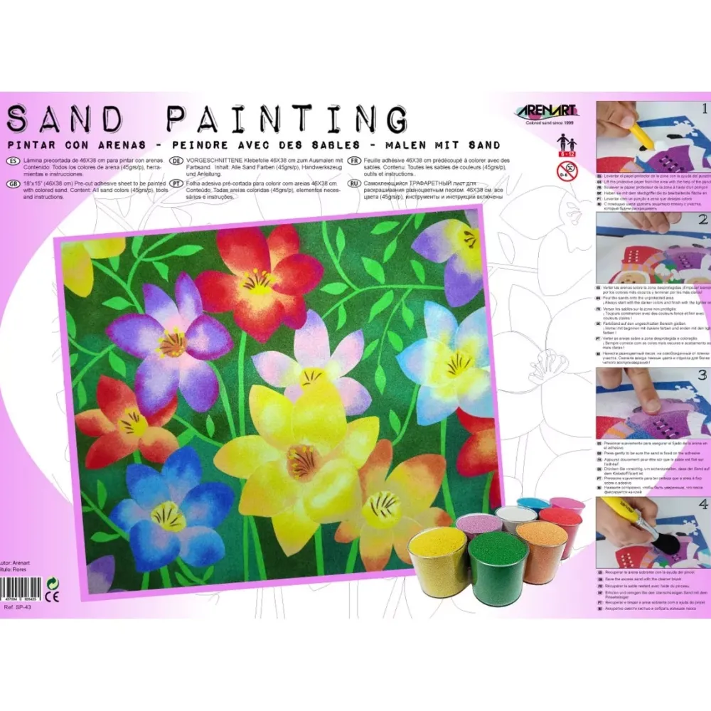 Hot Kit Pintar con Arenas de Colores Flores 38x46cm Arenas