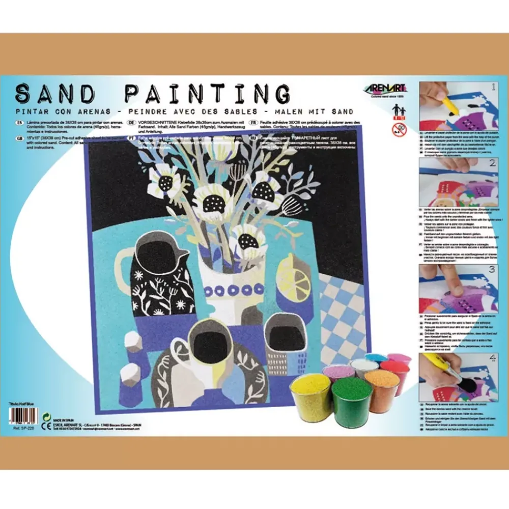 Outlet Kit Pintar con Arenas de Colores Bodegón Naif Azul 38x38cm Arenas