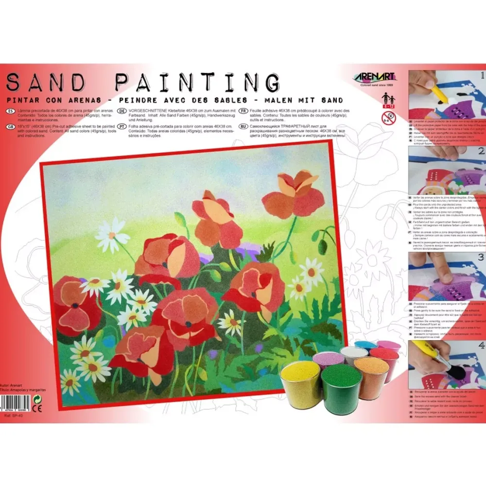 Best Kit Pintar con Arenas de Colores Amapolas y Margaritas 38x46cm Arenas