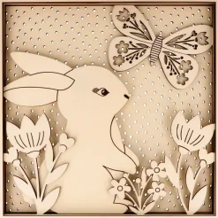 Marco con Diseño Relieve de Madera Conejo Mariposa Maderas