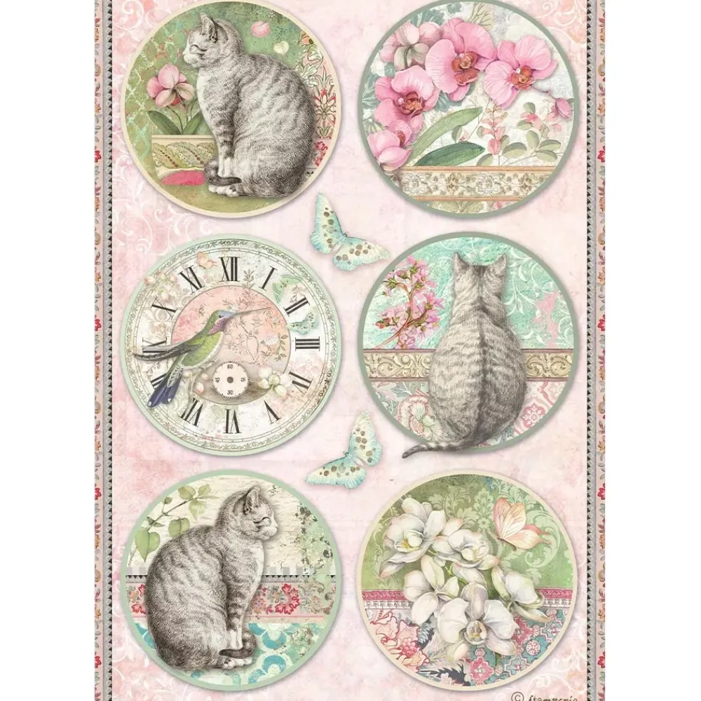 Online Papel de arroz Círculos Orchids and Cats 21x30cm Decoupage|Papeles