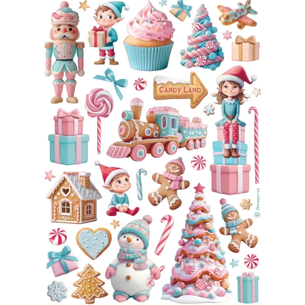 Best Papel de arroz Elementos Romantic Candy Christmas 21x30cm Papeles|Decoupage