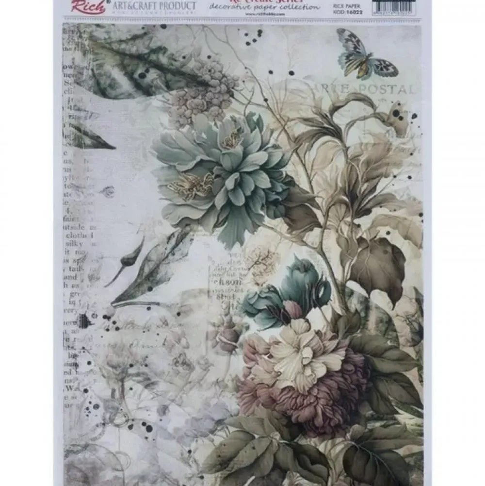 Clearance Papel de Arroz Flores Retro 29x42cm Decoupage