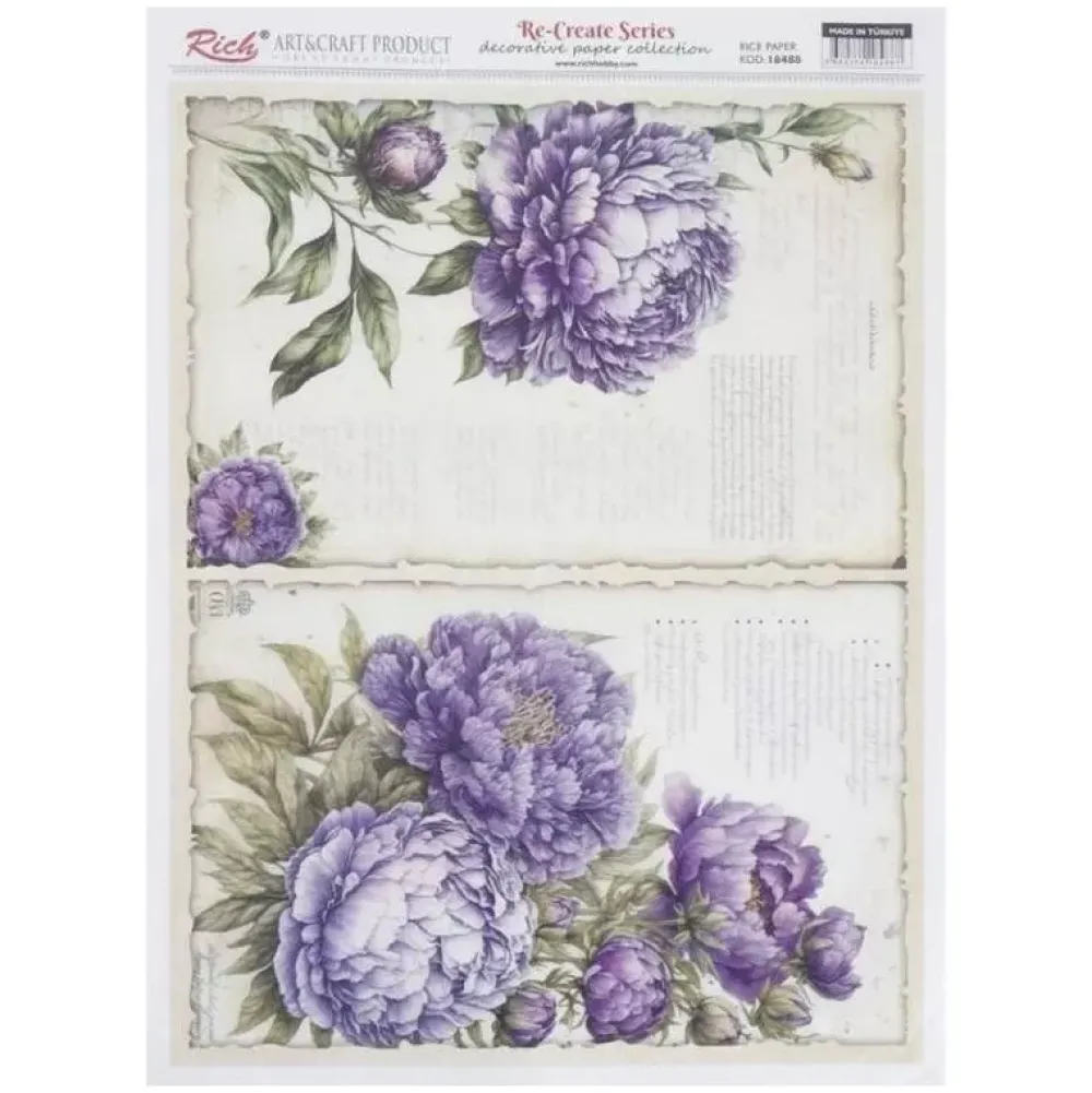 Hot Papel de Arroz Flores Violetas 29x42cm Decoupage