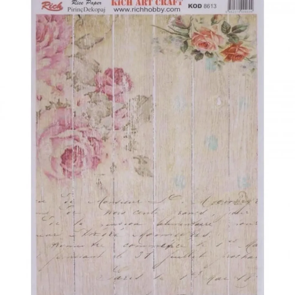 Hot Papel de Arroz Flores y Manuscrito 29x42cm Decoupage