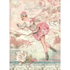 Hot Papel de arroz Ice Skater Sweet Winter Stampería 21x29.7cm Decoupage
