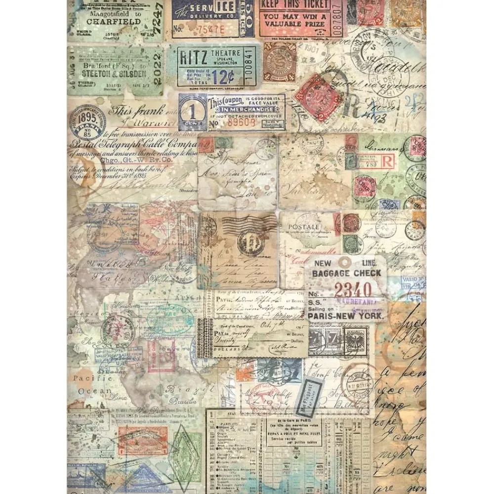 Hot Papel de arroz Tickets Art of Travelling 21x30cm Papeles|Decoupage