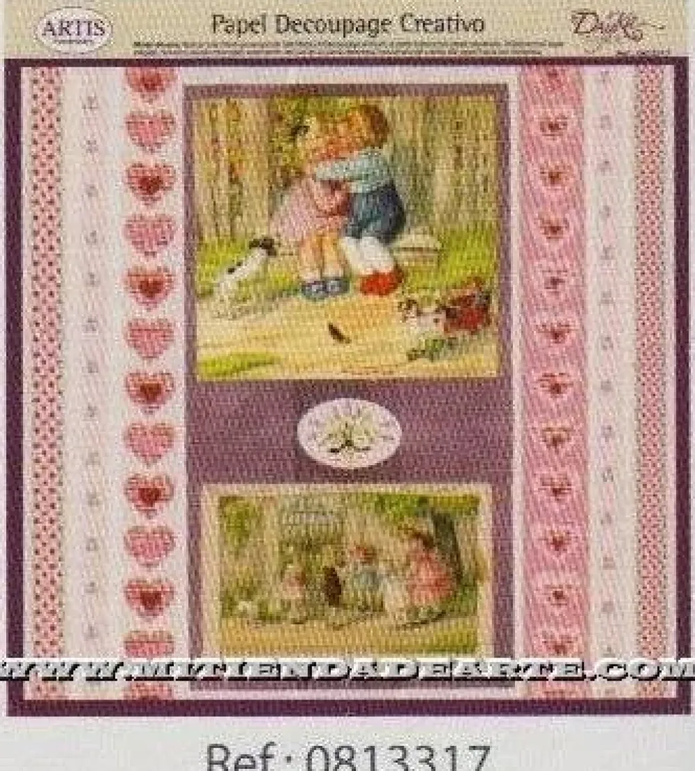 Clearance Papel de Decoupage 0813317 Estampas y corazones 30x30 cm. Dayka Decoupage