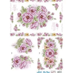 Best Papel Slim Decoupage Flores Rosas y Amarillas 47,3x33,8cm Decoupage