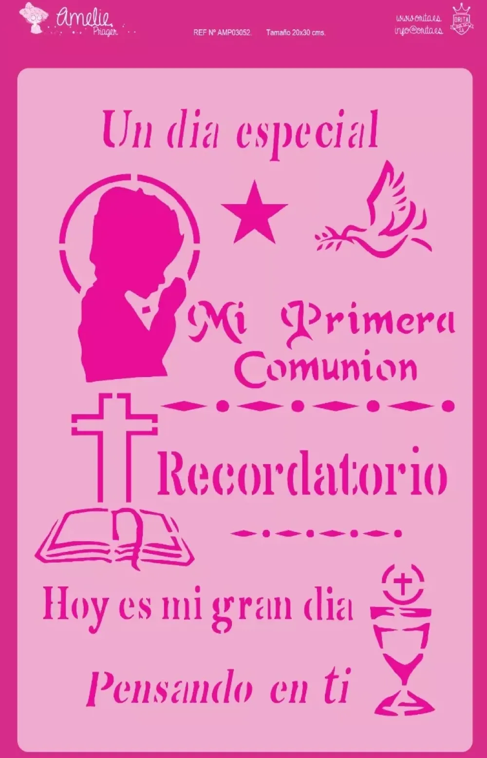 Outlet Plantilla de stencil Comunión Recordatorio 20x30cm Plantillas