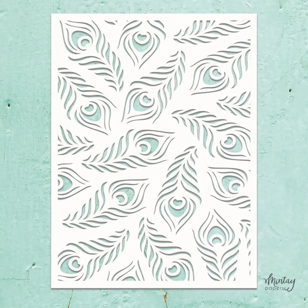 Online Plantilla de Stencil Peacock Feathers 15x20cm Plantillas