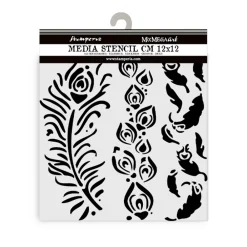 Discount Plantilla de stencil Plumas Masquerade 12x12cm Plantillas