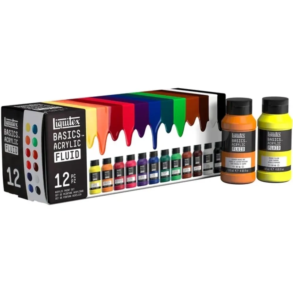 Outlet Set 12 acrílicos Fluid Basics 118ml Pinturas Acrílicas